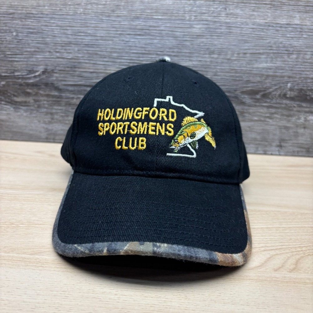 Holdingford Sportsmens Club Kati Hat Cap Strap Back Black Camo Fish MN Mens